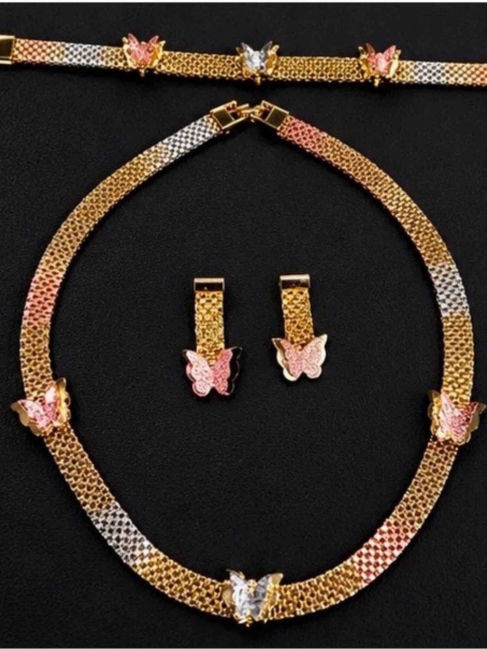 Gold-Tone Multicolor Butterfly Necklace & Earring Set